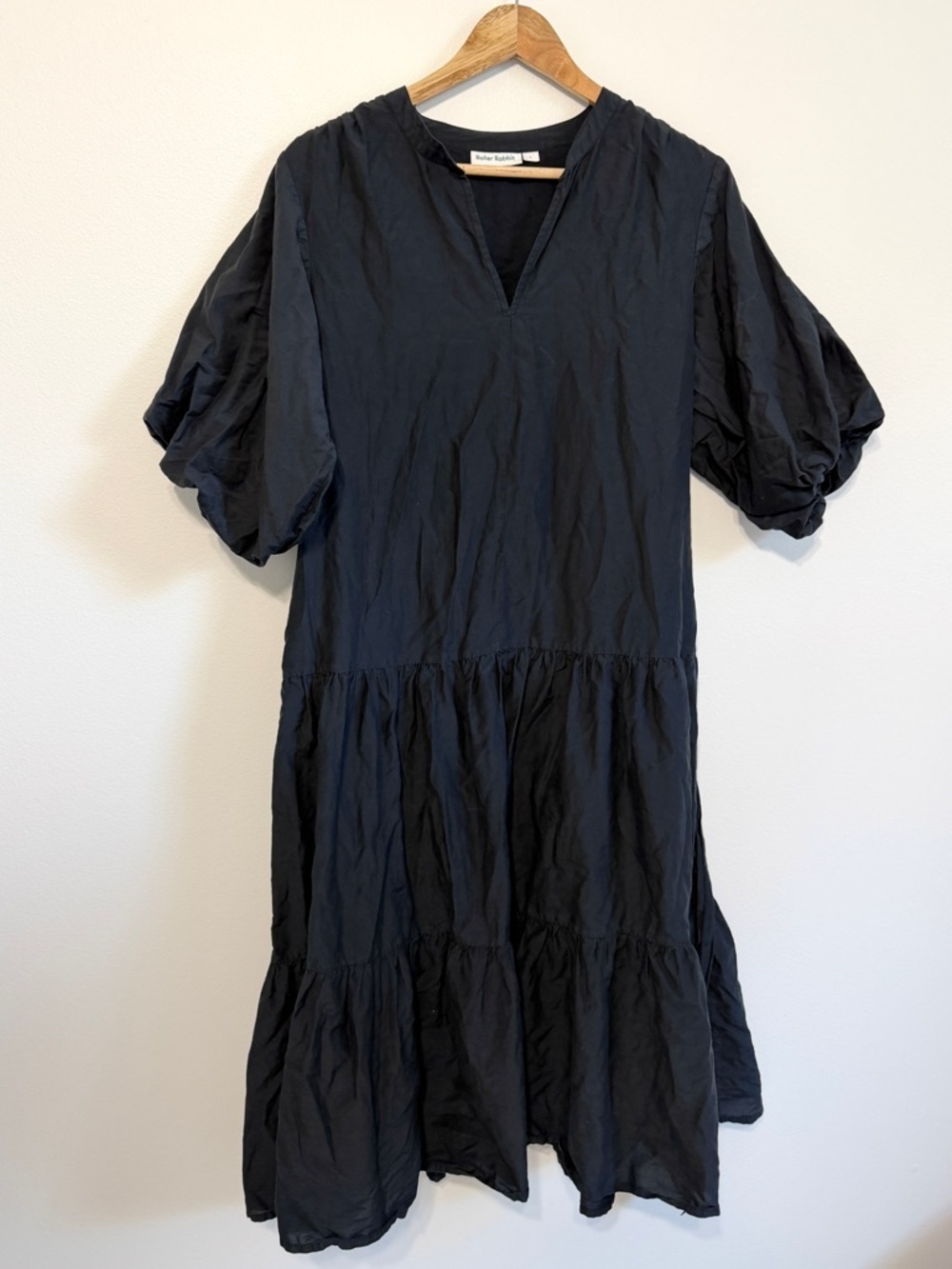 Roller Rabbit Tiered Cotton Silk Blend Dress Size Small Black Long Sleeve
